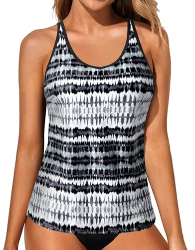 Yonique Womens Tankini Top Only Athletic Swim Top Modest Tankini Swimsuit No Bottom Black and White XL