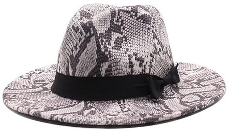 MYLPDZSW HHF Caps & Hüte New Gentlemen's English Style Fedora Hat Snakeskin Casual Top Hat Flat Brim Jazz Hat Filzhut (Farbe : Weiß)