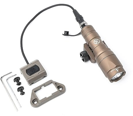 QIRUIMY M300A Lampe de poche tactique avec interrupteur de coussin de pression, lampe de reconnaissance de 600 lumens pour le système ferroviaire Mlok Keymod 20 mm Picatinny (Marron)