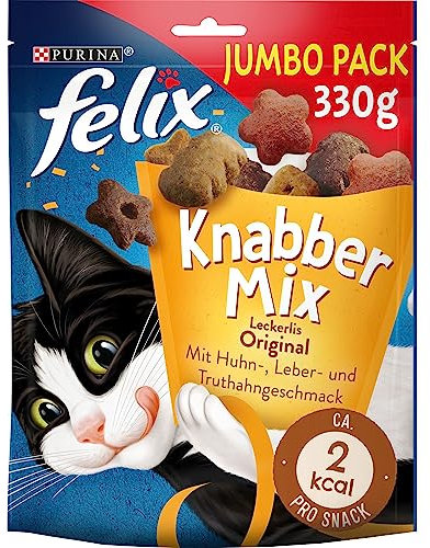 PURINA Felix KnabberMix Original Katzensnack, Knusper-Leckerlie mit 3 Geschmacksrichtungen, 5er Pack (5 x 330g)
