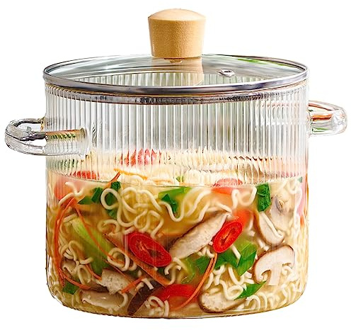 Le'raze Glass Cooking Pot with Lid - 2L(68oz) Heat Resistant Borosilicate Glass Cookware Stovetop Pot Set - Simmer Pot with Cover Safe for Soup, Milk, Baby Food Clear