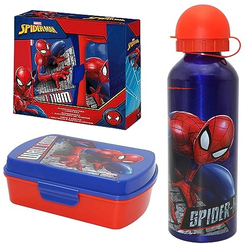 2Pcs Spiderman Kids Lunch Box with Aluminium Sports Water Bottle | 500ml Insulated Sports Water Bottle | BPA Free Plastic Lunch Box, School and Traveling Gift for 3+Years