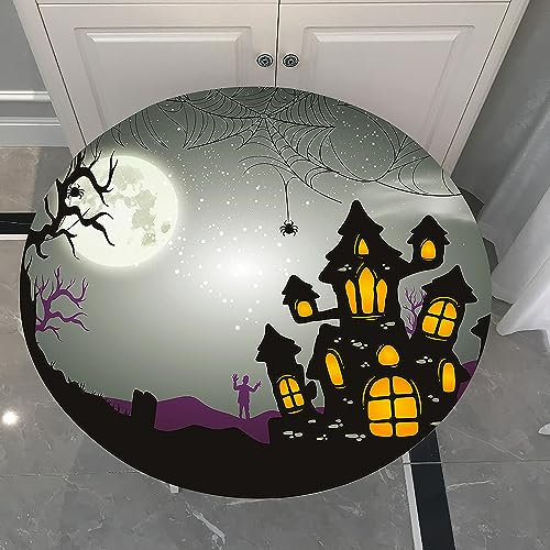 Lukery Tischdecke Rund Abwaschbar Lotuseffekt Gartentischdecke, Halloween Gummiband Tischdecke Rund Tischdecken Tischtuch für Outdoor Indoor Schutz (Durchmesser 180cm,Grau)