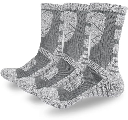 KOOOGEAR Walking Hiking Socks Women 3-7 Multipack, Anti Blister Cushion Athletic Socks (UK3-7, Grey+Grey+Grey)