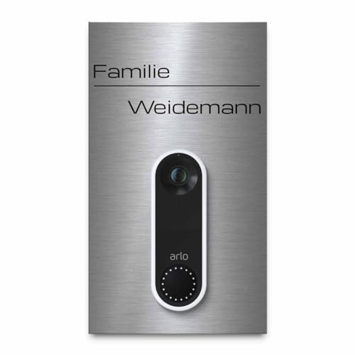 Hochwertiges Klingelschild für Arlo Video Türklingel Akku oder Kabel - personalisiertes Namensschild aus Edelstahl mit Gravur | kompatibel mit Arlo Klingel - hochwertiges Funkklingel Zubehör