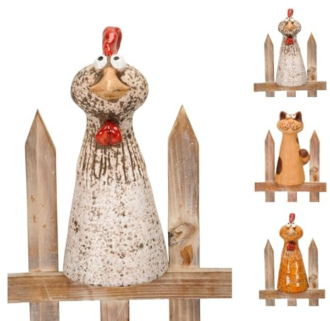 NETPROSHOP Zaunfigur Zaunhocker Katze Huhn oder Froschkönig H: ca.22 cm aus Steinzeug, Auswahl:Hahn