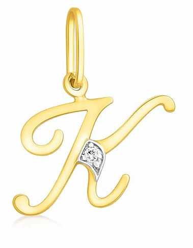 Rodium – Buchstabenanhänger aus 585 Gold mit Zirkonia – Bicolor Charm mit Karabinerverschluss für Halskette oder Armband – Geschenk für Damen
