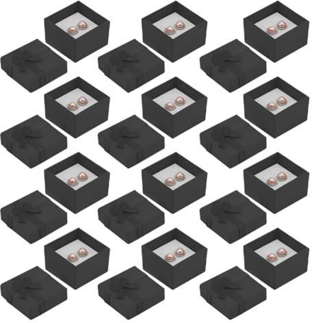 Lot de 24 Petites boîtes Cadeaux en Carton pour Bijoux, bagues, Boucles d'oreilles, Clous d'oreilles avec nœud, Mini boîtes Cadeaux pour Emballage de Boucles d'oreilles, Noir