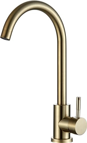 Brushed Gold Single Lever Kitchen Mixer Tap | Pull Down High Arc Swivel | Modern Finish, Solid Brass Handle | 360° Swivel | Hot & Cold Water for Bathroom Sink