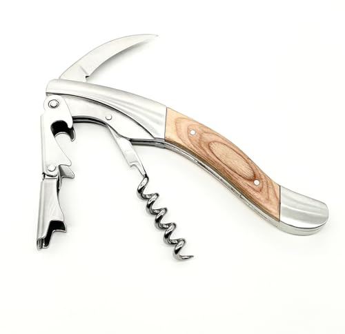 VinStyle Solid Oak & Stainless Steel Wine Opener With Two Step Cork Pull Lever, Five Spiral Worm and Serrated Knife, Heavy Weighted Feel and Quality Construction. The Superior Waiter's Corkscrew.