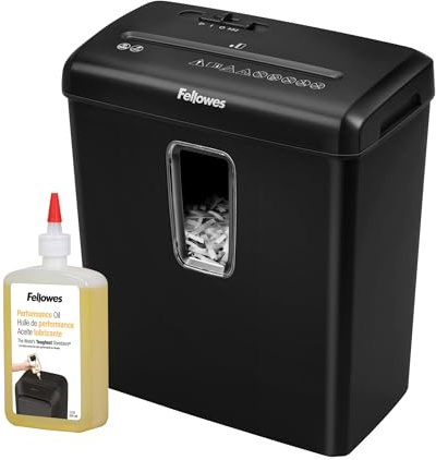 Fellowes Destructeur de Documents Powershred FS-6C, destructeur de Papier agrafes & Huile pour Destructeur De Papier Coupe Croisée Et Micro Coupe, 355ml