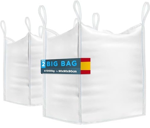 BIBODU Sacos Big Bag 1000kg (2 UNIDADES) | Sacos para Escombros 90x90x90 cm | Big Bags Resistentes & Reutilizables | Sacas 1000kg perfectas para Obra, Jardin, Arena, Residuos y Madera