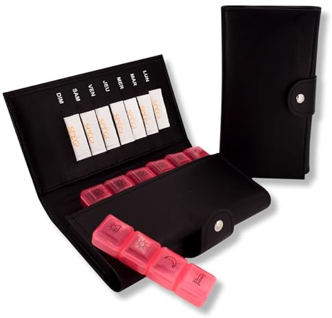 MEDIPILL - MED-S28XL Pillendose Wochenkalender Französisch – ein Stück – 7 Tage / 28 Fächer – Wöchentliche Pillendose – Medikamentenbox – Cardio-Pillendose – Pillenbox (Rosa)
