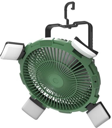 CEIEVER Ventilatore da campeggio con luce LED, ventilatore portatile silenzioso con gancio, mini ventilatore USB ricaricabile a 4 velocità regolabile, per desktop, passeggini, ufficio, campeggio