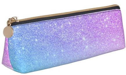 Bleistifttasche, Dreieckiges Stiftetui Tragbare Bleistifttasche Ledertasche Für Das Schulbüro,Lila rosa Glitzer-Ombre-Blauer Farbverlauf