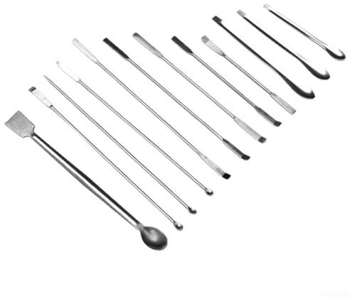 Set di 12 spatole da laboratorio in acciaio, micro cucchiaini da campionamento da laboratorio, per miscelare polveri, gel e materiali granulari