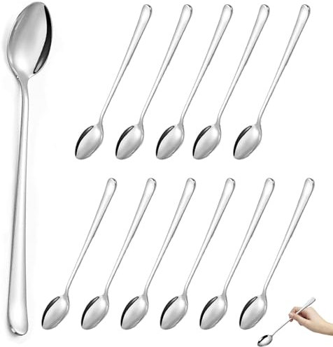 AHEJIOO 12 Stück Latte Macchiato Löffel, 19,7 Cm Eislöffel Lang Aus Edelstahl, Hochglanzpoliert Lange Löffel, Eislöffel Edelstahl, Auch Als Espressolöffel und Kaffeelöffel Spülmaschinenfest