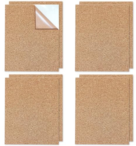 Lot de 8 Feuilles de Liège Autocollantes, A4 Panneau de Liège, Panneau Isolant Autocollant, Tableau d'affichage en Liège pour Décoration Murale, DIY (2 mm)