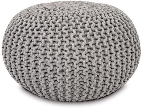 Amago home Sitzpouf Strickhocker Pouf Ø45 H30cm Bodenkissen Indoor Baumwolle nachhaltig recycelt Farbe hellgrau