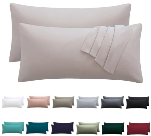 Nesture Kissenbezug 40 x 80 2er Set, Beige, 100% Mikrofaser | kopfkissenbezug 40x80cm mit Reißverschluss, kissenhülle weich & bügelfrei, atmungsaktiv, Pflegeleicht bei 60°C waschbar