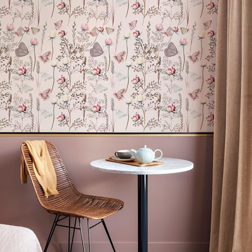 Alwayspon 250.6cmx38.6cm Pink Flowers Adhesive Wallpaper, Peel and Stick Furniture Sticker Living Bedroom Kids Room Covering Sticky Back Vinyl Film Roll for Wall Decor