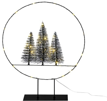 Spetebo LED Dekoring mit Tannen und Schnee - 35 cm - Deko Aufsteller mit 30 LED beleuchtet mit Timer - Advent Weihnachten Tisch Fenster Dekoration Batterie betrieben