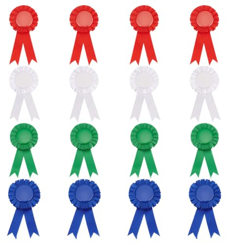 PH PandaHall 16PCS 4 Farben Ribbon Award Medaillen, Rosette Ribbon Blank Auszeichnung Band Abzeichen Blau Rot und Weiß Preisbänder für Wettbewerb, Sportveranstaltung, Schule, Wettbewerb