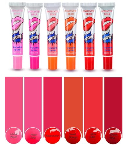 ElevaPulse 6 Pcs Lip Stain Peel Off Set, 6 Farben, Lippen Tattoo Schminke, Langanhaltender Peel Off Lippenstift, Wasserdichtes Lip Gloss für Frauen und Mädchen