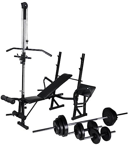 Furniture Select Trainingsbank mit Hantelablage, Langhantel und Kurzhantel-Set, 30,5 kg