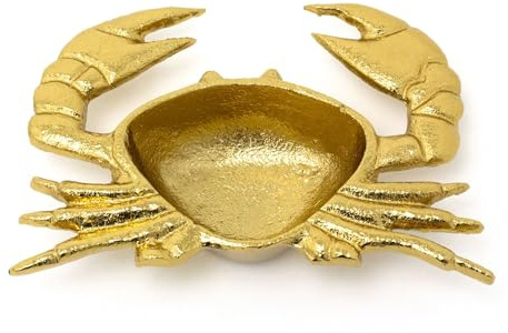 Carousel Home Gold Metal Crab Trinket Dish | Trinket Tray Jewellery Dish Display Plate | Nautical Decorative Storage Bowl Ornament - 18cm