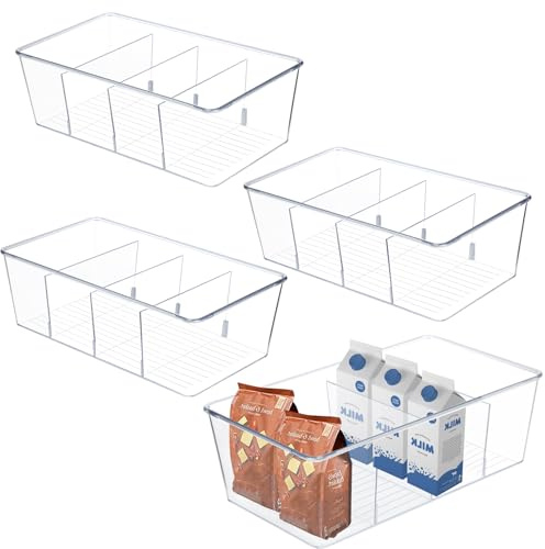 Lrocotanc Organiseurs de Réfrigérateur Lot de 4 Boite Rangement Frigo Boite Rangement Cuisine avec 4 compartiments,sans BPA,idéal pour ranger sachets de thé,snacks et épices(Transparent)