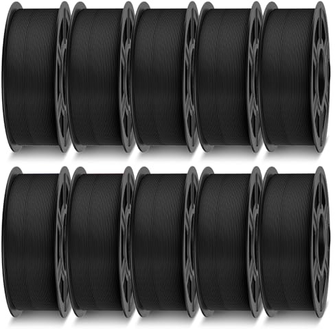 TECBEARS Rapid PETG Filament 1.75 mm Bundle 10 kg, High Speed 50-600mm/s PETG 3D Drucker Filament Maßgenauigkeit +/- 0.02 mm, Elegante Matte Oberfläche,10 Stück 1kg(2.2lbs), Schwarz*10