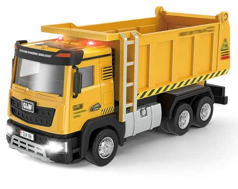 LTFIOON Baustellenfahrzeuge für Kinder, 1:40 LKW, Benne, Baustellenfahrzeuge Spielzeug mit Licht und Sound, Auto, Bauspielzeug, Spielzeug für Kinder 3 4 5 6 Jahre Jungen