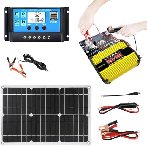 Placa Solar Con Bateria Y Enchufe 220v, Baterias Solares Para Casa, Kit Placa Solar, Inversor Y Cargador De 300 W,Convertidor De CC 12 V A CA 110 V/220 V, Con 2 Puertos USB Y Pantalla LED