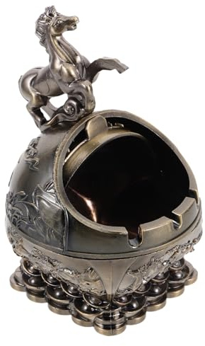 ADOCARN Cenicero Vintage a Prueba de Viento con Tapa, Tamaño Mediano, de Aleación Metálica Estilo Bronce Antiguo, Portátil para Oficina y Uso en Interiores, Decoración Feng Shui, Diseño