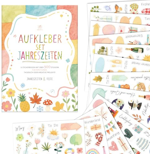 BIROYAL 12 Blätter Jahreszeiten Sticker Set, über 500 Aufkleber Sanft