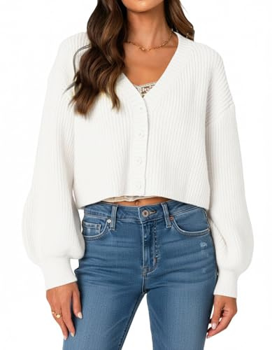 Navneet Women Cropped Cardigan Chunky Knit Cardigan Sweaters | Cozy Cardigans, Button Up Cropped Jumper, Long Sleeve Crop Sweater, Spring Fall Outfits