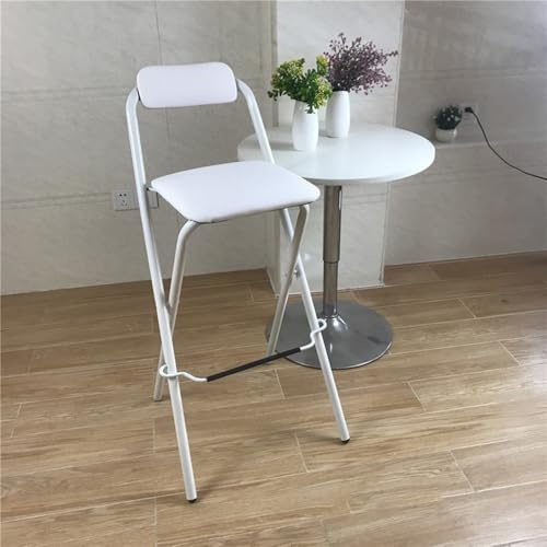 GSKDZG Sedie Pieghevoli 65cm 70cm 75cm Sgabello Pieghevole Portatile Sgabello Da Bar Imbottito Per Cucina, Bancone, Campeggio, Con Schienale E Poggiapiedi(White,65cm)