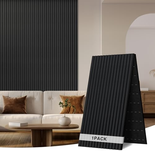 AKK-ART Faltbar Akustikpaneele Holz 240x60cm-1 Stück(1,44m²) Wandpaneele mit Holzfurnier & Filz|Holzpaneele Wand Acoustic Panel|Wandverkleidung innen für Home-Studio,Wohnzimmer & Büro Schwarz#22