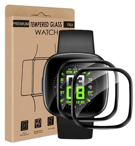 Carantee 2 Stück Schutzfolie für Panzerglas für Fitbit Versa 3/ Sense 2, HD Anti-Fingerabdruck Ultra-dünne Versa 3 Displayschutzfolie, 3D Volle Abdeckung Extrem Robust Anti-Schmutz Sense 2 Schutzglas