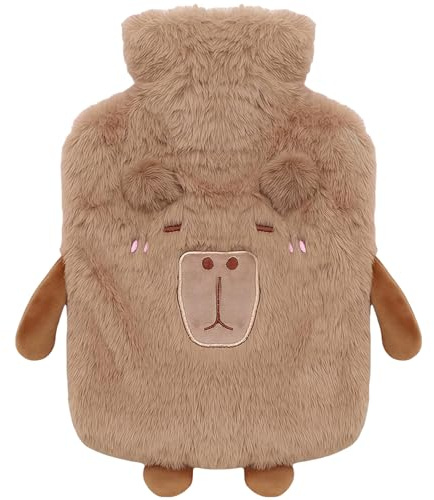 Bouillotte Peluche, Bouillotte eau Chaude Peluche1L, Bouillotte Enfant, Bouillotte Avec Housse Convient pour les Compresses Chaudes et les Mains/Pieds, Ldées de Cadeaux pour Noël et l’hiver