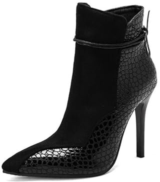 Generico Stivaletti Donna Punta A Spillo con Tacco Stiletto Dettagli con Lacci Materiale Misto Cerniera Laterale Comodi Antiscivolo per Festa Sera,Nero,35 EU