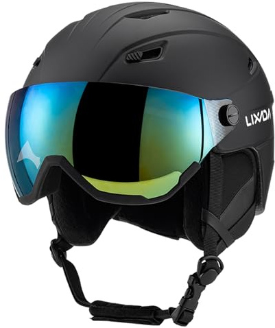 ERYUE Casco de Snowboard Ajustable para Hombres y Mujeres, Casco de esquí a Prueba Golpes con Gafas, Ideal para Entusiastas los Deportes Invierno, Material PC EPS, Negro/Blanco/Naranja/púrpura (M)