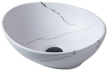 Guardaroba Lavabo da appoggio rotondo in porcellana bianca, lavabo bagno in ceramica, 40 * 33 * 15 cm Moderno