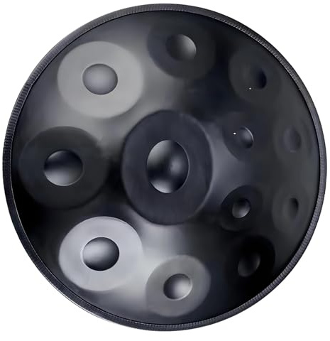 Handpan-Drum-Instrument 22-Zoll-Stahl-Handtrommel 9 10 12 Töne Handpan Drum in D-Moll 432 440 Hz Stahl Hand Pan Drum für Anfänger, Profis, Musiktherapie(Black,440HZ/12Note)