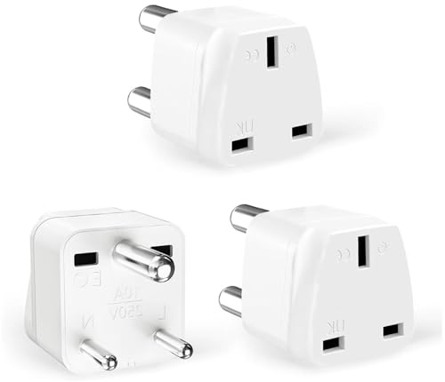 3 Pack UK to India Plug Adapter, UK to Sri Lanka Travel Adapter, Type D Plug Adapter, 250V/10A, Travel Adapter Suitable for Pakistan, Sri Lanka, Nepal (White)