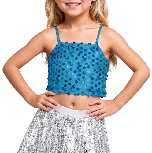 2026 Karneval Das Mädchen Verstellbares Elastisches Band Pailletten Top Exponiert Nabel Für Kinder Ab 5 Jahren Alt
