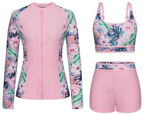 Costume da bagno a maniche lunghe, da donna, in 3 pezzi, Rash Guard ad asciugatura rapida, leggero, da surf, rashguard Shirts