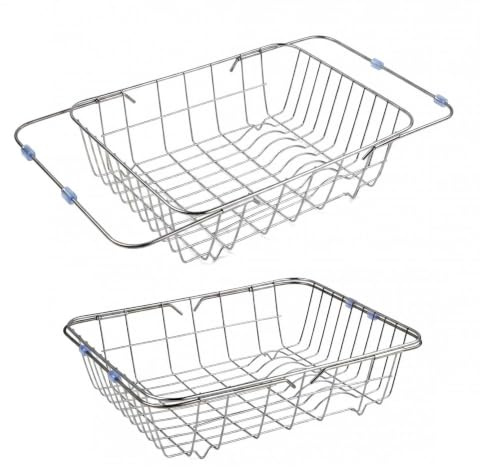 Korechain Spülbeckensieb Edelstahl Ausziehbar 38-55cm Sieb für Spülbecken Küchensieb Abtropfsieb Obst Gemüse Spüle Sieb Küche Waschbecken Ablage