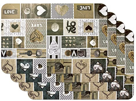 Venilia Set de Table imprimé “Love in The air”, Lot de 4, 45 × 30 cm, Surface Lisse Facile à Nettoyer, PVC Alimentaire, décor Romantique pour Salle à Manger et Cuisine, Motif cœur, 59068